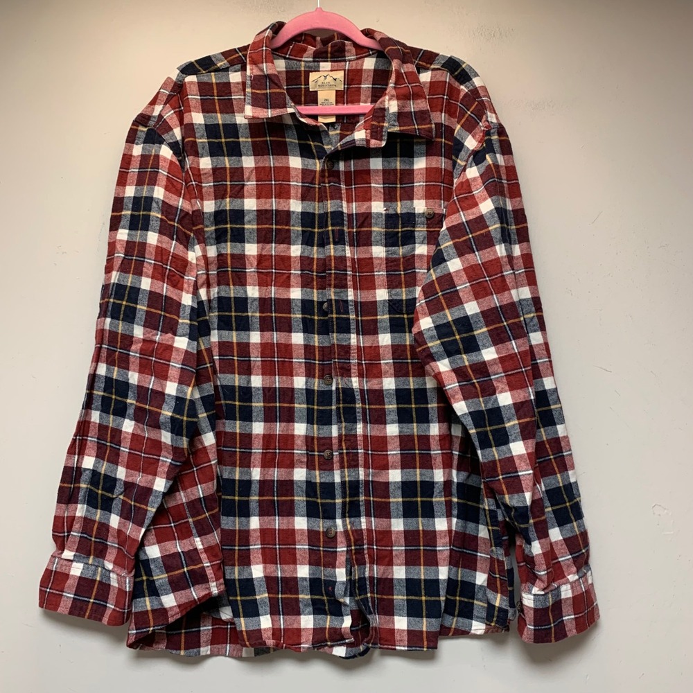 Blue Mountain Flannel Shirt Mens 2XL Red Plaid Cotton Button Down Excellent